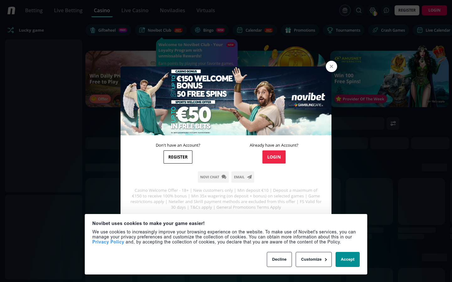 Novibet Casino lobby screenshot
