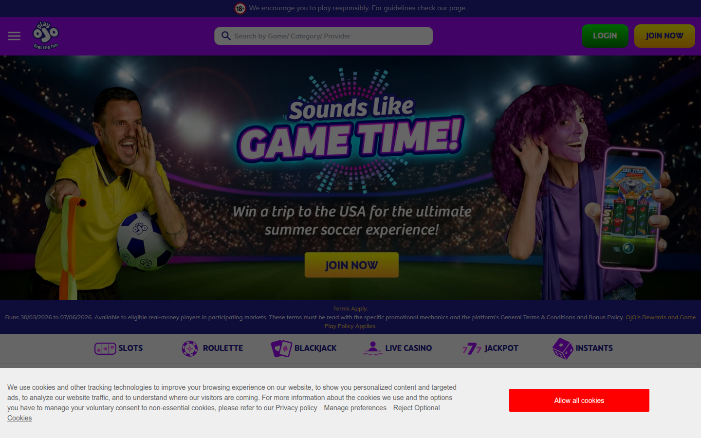 PlayOJO Casino lobby screenshot