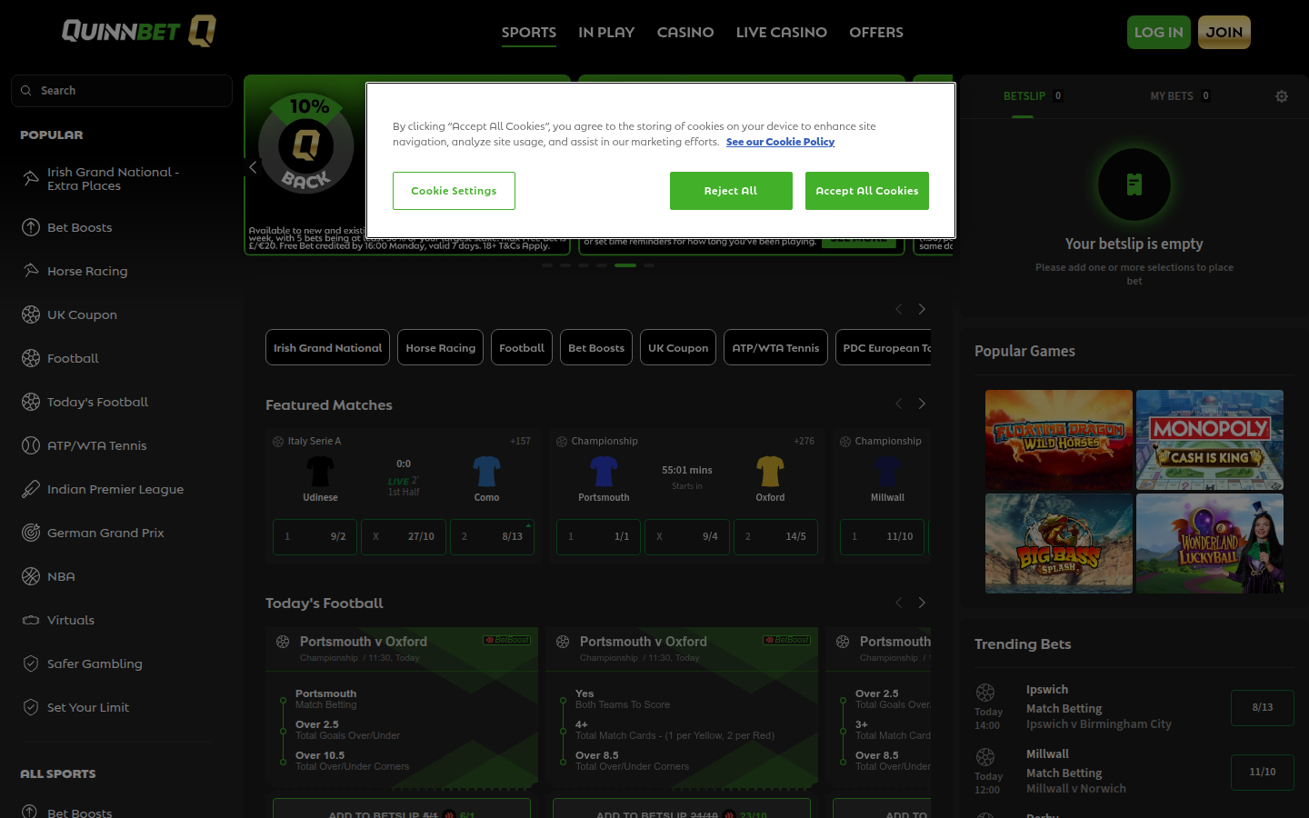 QuinnBet Casino lobby screenshot