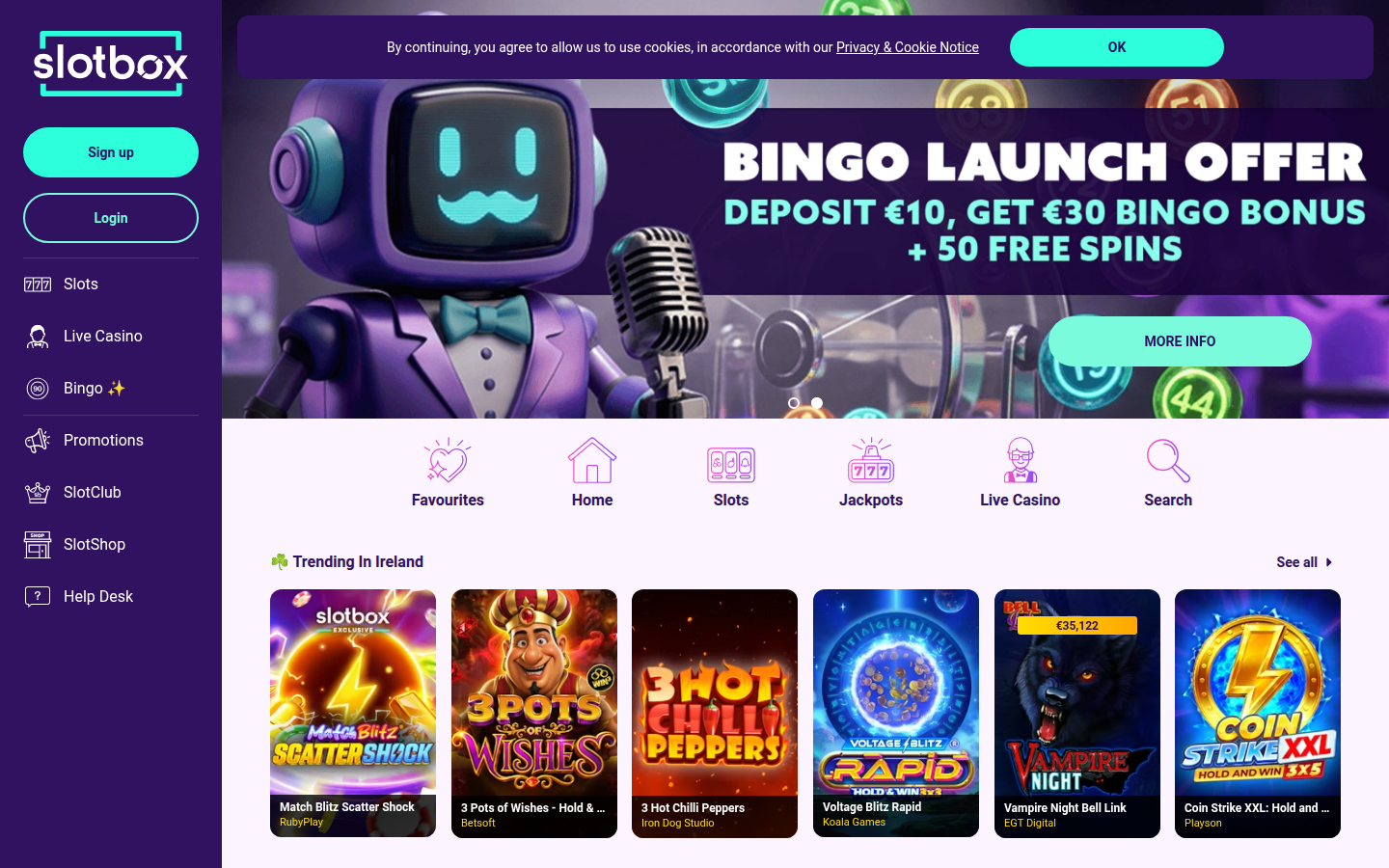 SlotBox Casino lobby screenshot